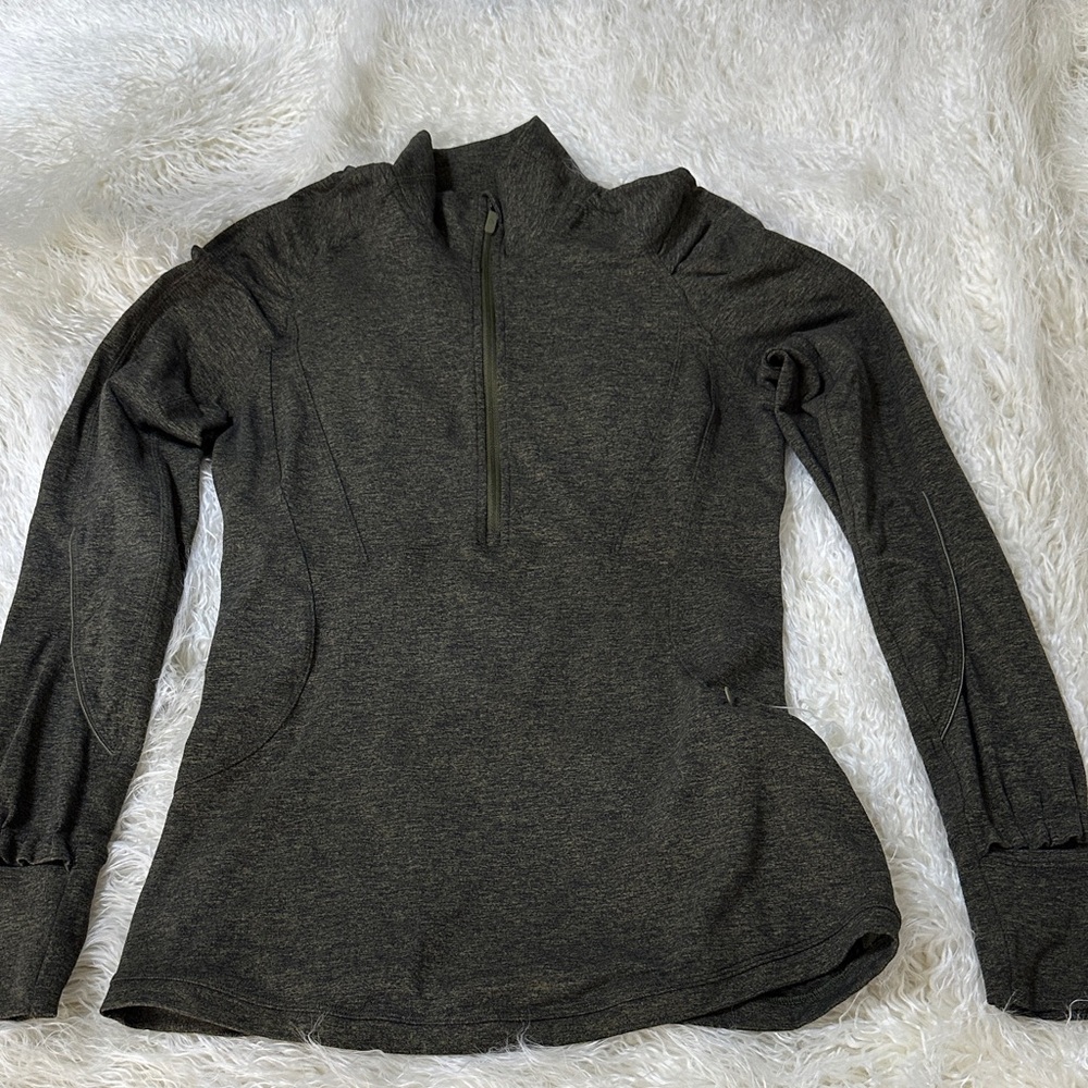 lululemon athletica Heatheted Green Quarter-Zip Running Shirt